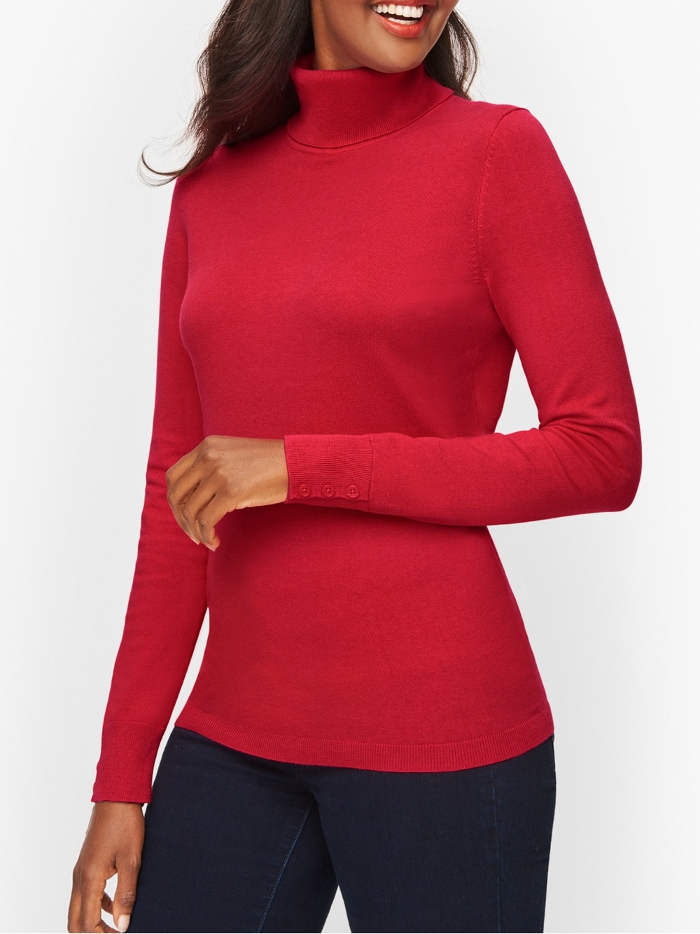 NWT Talbots Perfect Bright Red Turtleneck Sweater Button Cuff | M